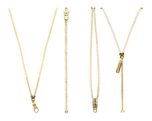 Set with metal zippers on white background © New Africa