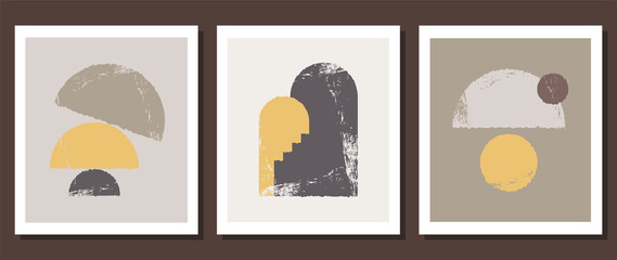 A set of posters with a geometric design. elements of primitive forms. Modern style. Boho.