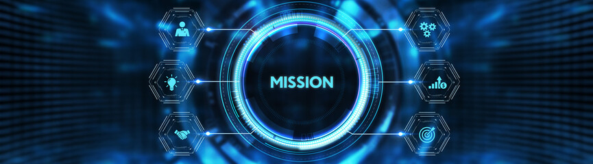 Mission concept. Finacial success concept on virtual screen. Business, technology, internet and networking concept.3d illustration