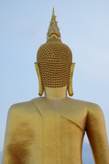 Closeup behind of golden buddha statue