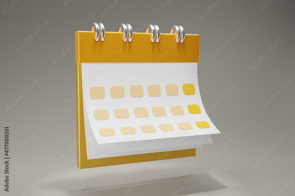 Poster 3d render minimal yellow note icons isolate on gray background . blank paper calendar icons. calenda