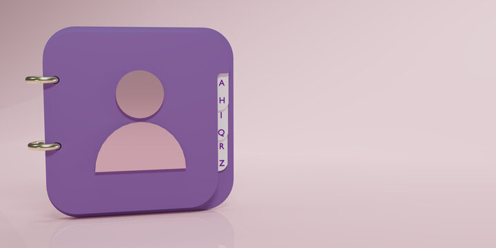purple Address book icon with copy space for texts or messages isolated on light purple background . Note book Icon design. 3D rendering illustration.