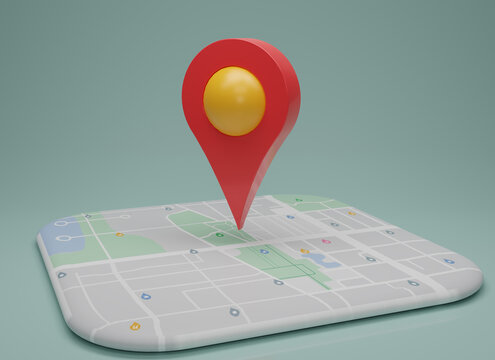 GPS. navigator pin checking  with map on light green background. Location pin, location map, location icon. 3d rendering illustration.