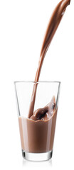 chocolate milk or cocoa drink pouring into glass