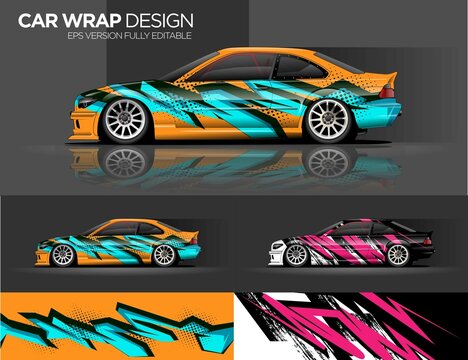 Car decal, Graphic abstract stripe racing background kit designs for wrap vehicle, race car, rally, adventure and livery