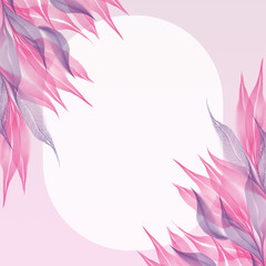 Pink purple violet transparent skeleton leaf circle frame border composition isolated on white background watercolor digital art