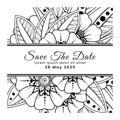 Save the date with mehndi flower. decoration in ethnic oriental, doodle ornament.