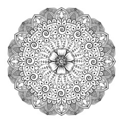 Mehndi flower for henna, mehndi, tattoo, decoration. Decorative ornament in ethnic oriental style, doodle ornament, outline hand draw. Coloring book page.