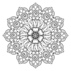 Mehndi flower for henna, mehndi, tattoo, decoration. Decorative ornament in ethnic oriental style, doodle ornament, outline hand draw. Coloring book page.