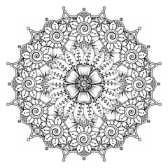 Mehndi flower for henna, mehndi, tattoo, decoration. Decorative ornament in ethnic oriental style, doodle ornament, outline hand draw. Coloring book page.
