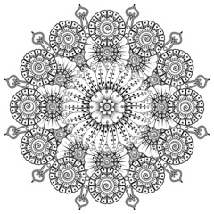 Mehndi flower for henna, mehndi, tattoo, decoration. Decorative ornament in ethnic oriental style, doodle ornament, outline hand draw. Coloring book page.