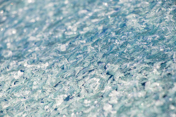 Frozen window and glass, frozen dew water pattern and texture