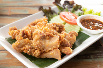 Fried Pork Belly with Thai Spicy Sauce