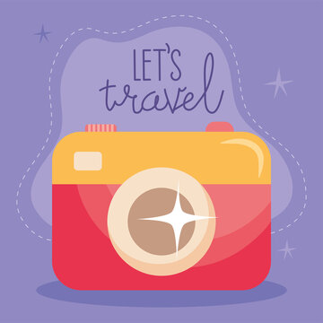 Premium Vector  Travel vector illustration. let's go travel text with  airplane, luggage bag and traveling elements