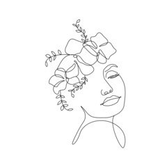 Female Floral Head Line Art Drawing. Flower Head Woman Line Drawing for Wall Art, Print, Poster, Social Media. Flower Woman Minimalist Art. Vector EPS 10