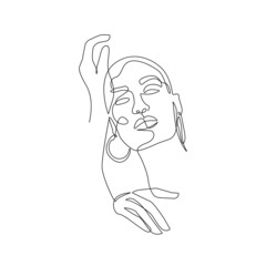 Woman Face Line Drawing. Abstract Minimal Female Face One Line Drawing for Fashion Icon, Logo, Modern Wall Decor, Prints, Posters. Woman Head Simple Minimalist Illustration. Vector EPS 10