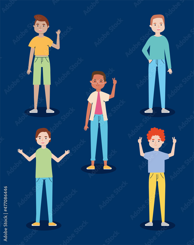 Canvas Prints happy young men icon set