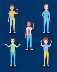 happy young men icon set