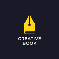 Creative book logo with pen and book icon