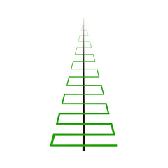 Simple icon green tree pyramidal shape. Abstract crown like green serpentine ribbon. Smooth straight black trunk. Coniferous tree isolated. Evergreen spruce imitation. Emblem, badge, logo, label idea.