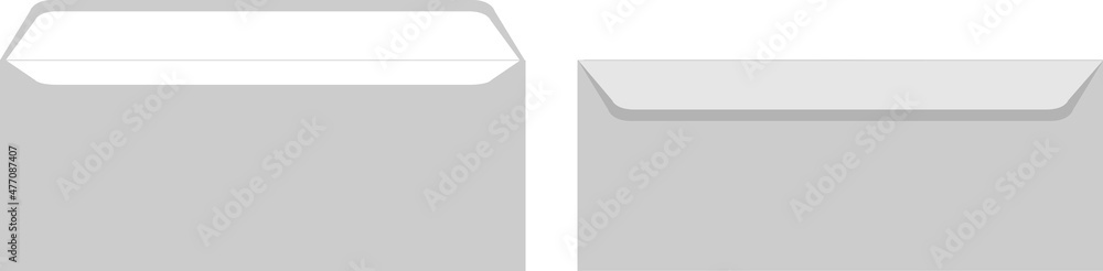 Aufkleber blank white letter paper dl envelope front view. vector blank open and closed on isolated background