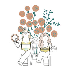 女性と花＆時計