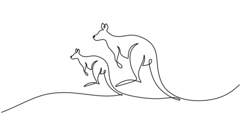 Continuous one single line of two kangaroos standing for australia day celebration.