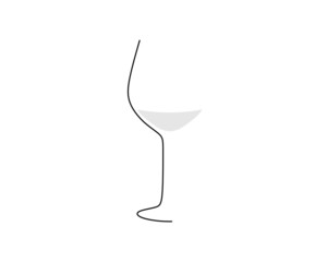 Continuous one single line of White Wine Glass isolated on white background.