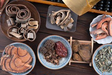 Top view shot of Chinese medicine dispensing scene