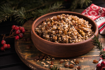 Kutya. Traditional Christmas slavic dish kutia porridge made of wheat grains, poppy seed, nuts, raisins and honey. Eastern Orthodox Christians in Ukraine, Belarus and Russia.