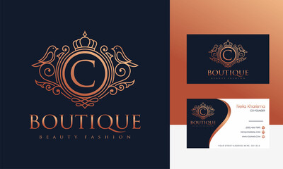 Luxury logo monogram crest template design vector illustration. Royal brand vintage vignette ornaments.