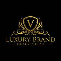 Luxury logo monogram crest template design vector illustration. Royal brand vintage vignette ornaments.