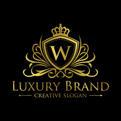 Luxury logo monogram crest template design vector illustration. Royal brand vintage vignette ornaments.