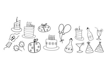 Party doodle illustration.  Orange and kiwi. Vector illustration for banner, stickers and card decoration design.