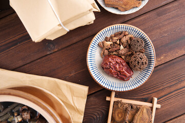 Chinese medicine looking down on the table