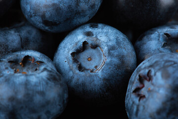 Blueberries background. Close up ripe blueberries macro photography