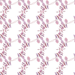 Pink leaves. Watercolor painting. Original botanical illustration. Flora. Seamless repeatable pattern.