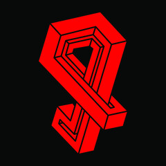 Impossible shapes. Sacred geometry figure. Optical illusion. Abstract eternal geometric objects. Impossible endless outline. Optical art. Impossible geometry shape on a black background. Escher style.