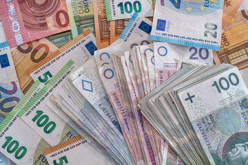 zloty vs euro. exchange european money. currency background