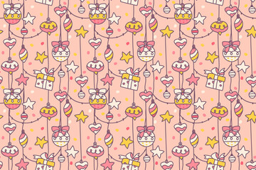 Seamless Christmas background. Sweet pink wallpaper, cute girly wrapping paper.