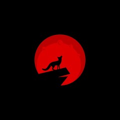 fox logo that is roaring with a red blood moon background is suitable for those who want a strong character