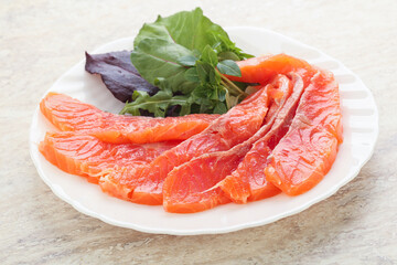 Sliced salmon fillet starter snack