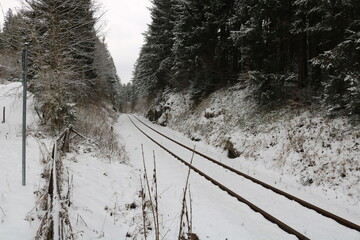 Snow covered train tracks 