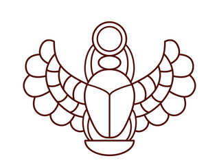 Scarab beetle in outline style, vector icon of egyptian scarab bug, coloring book for children