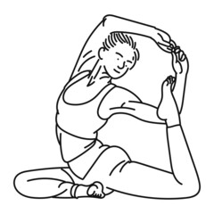black line art of a woman posing in yoga style