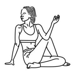 black line art of a woman posing in yoga style