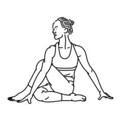 black line art of a woman posing in yoga style