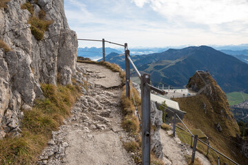 Fototapeta na wymiar round trail wendelstein mountain top, tourist attraction upper bavaria
