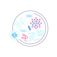 Fototapeta premium Petri dish with various bacteria and viruses. Science, chemistry and exploration