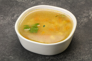 Tasty chicken soup with carrot